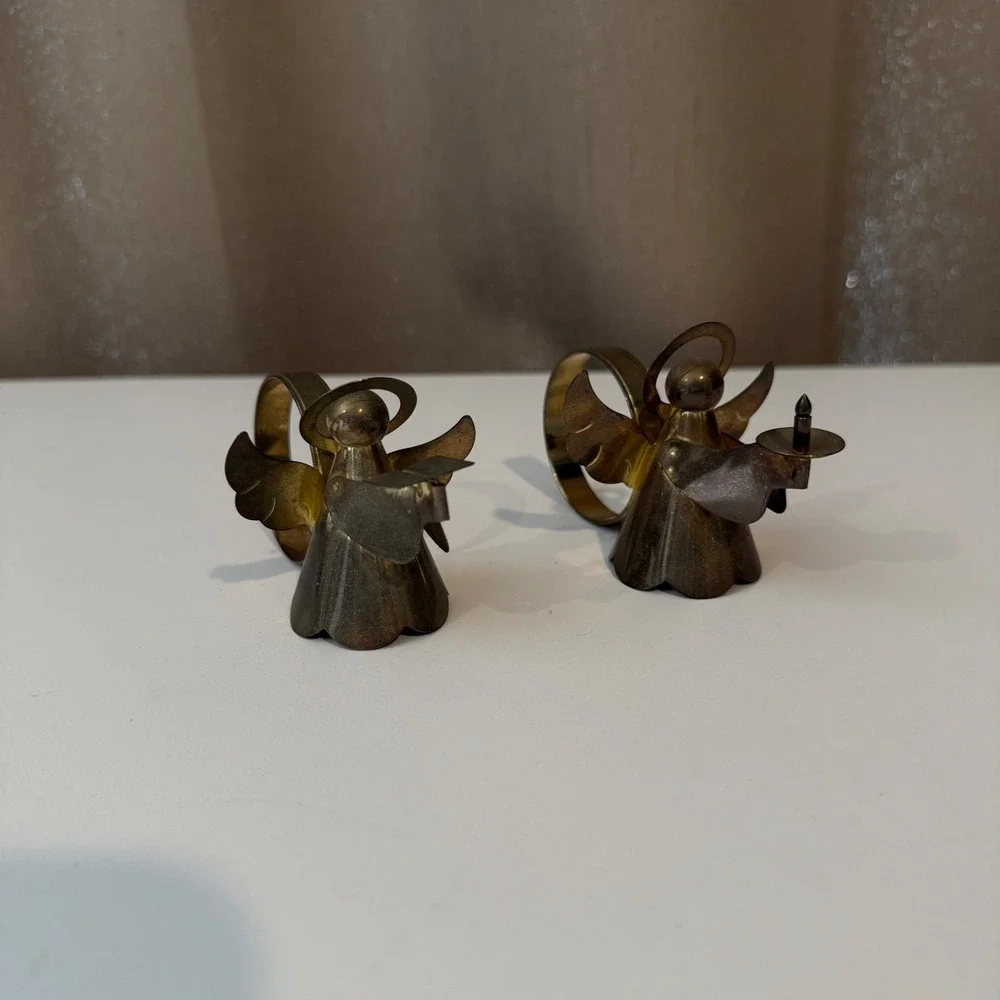 Vintage Brass‎ Angel Napkin Rings Set of 2 Christmas Holiday Table Decor Gold